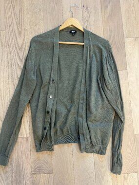 Uniqlo Linen Blend Cardigan — Medium — Olive/Sage — Good Used Condition